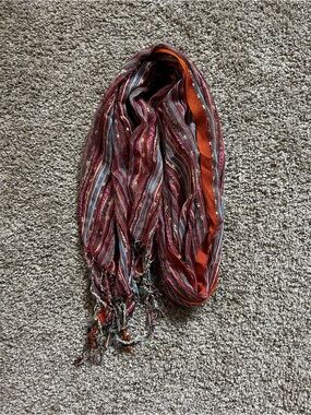 Orange and Pink Sequin Boho Fashion Scarf with Fringe